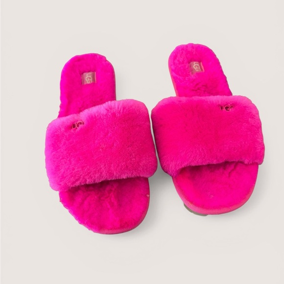 UGG Vibrant Pink Plush Slide Slippers - Picture 2 of 12